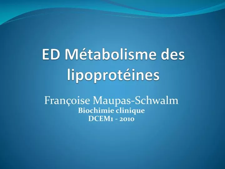 ed m tabolisme des lipoprot ines