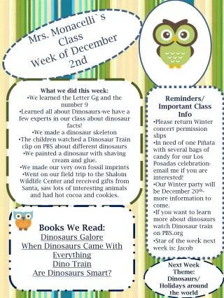 Mrs. Monacelli`s Class Week of December 2nd