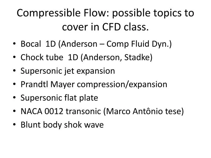 compressible flow possible topics to cover in cfd class