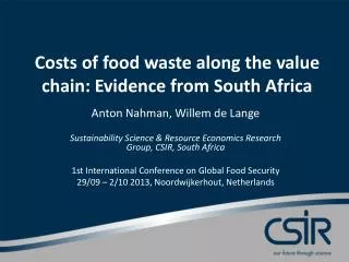 Costs of food waste along the value chain: Evidence from South Africa