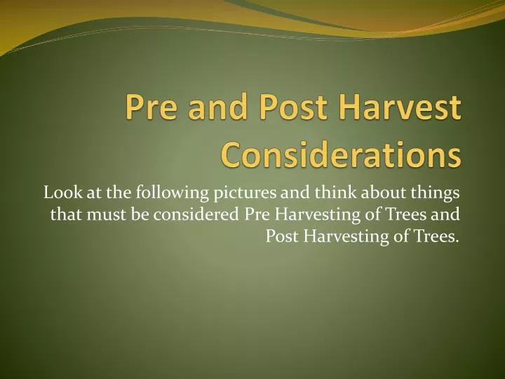 pre and post harvest considerations