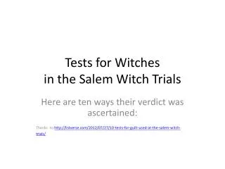 Tests for Witches in the Salem Witch Trials
