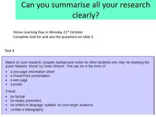 Can you summarise all your research clearly?