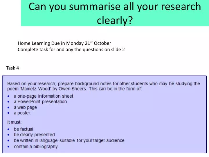 can you summarise all your research clearly