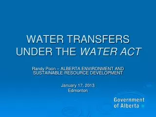 WATER TRANSFERS UNDER THE WATER ACT