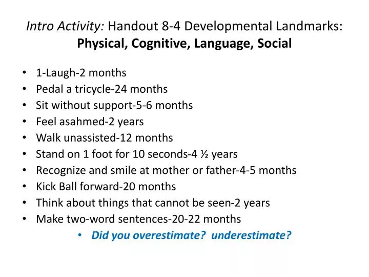 intro activity handout 8 4 developmental landmarks physical cognitive language social