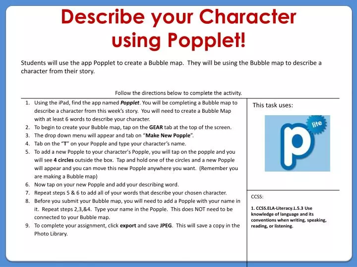 describe your character using popplet