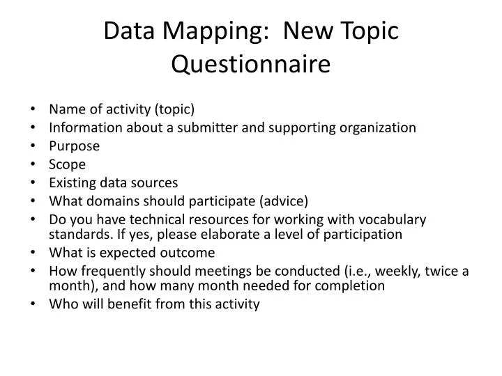 data mapping new topic questionnaire
