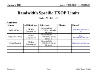 Bandwidth Specific TXOP Limits