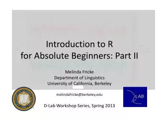 Introduction to R for Absolute Beginners: Part II