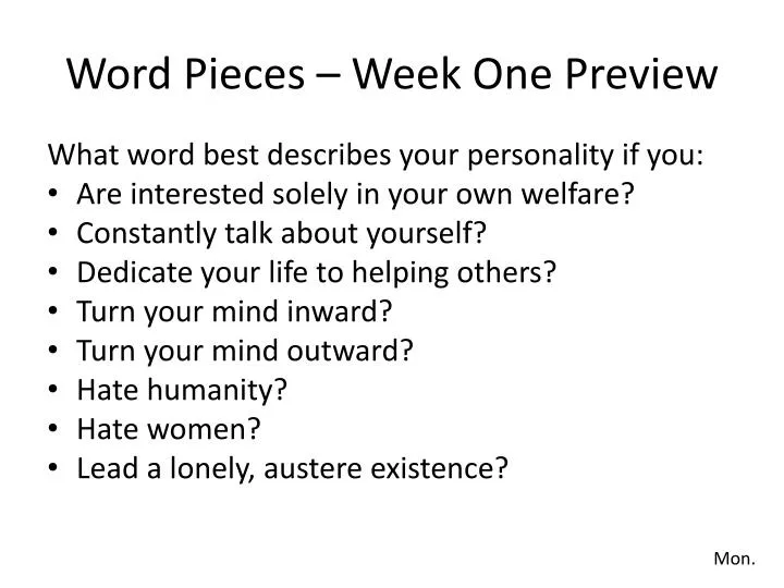 word pieces week one preview