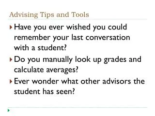 Advising Tips and Tools