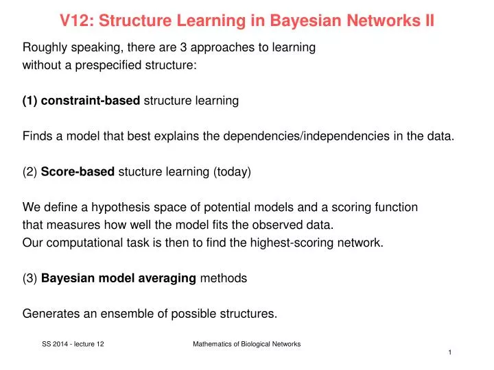 v12 structure learning in bayesian networks ii