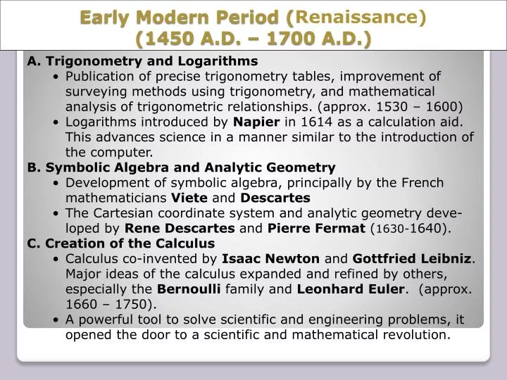 early modern period renaissance 1450 a d 1 7 00 a d