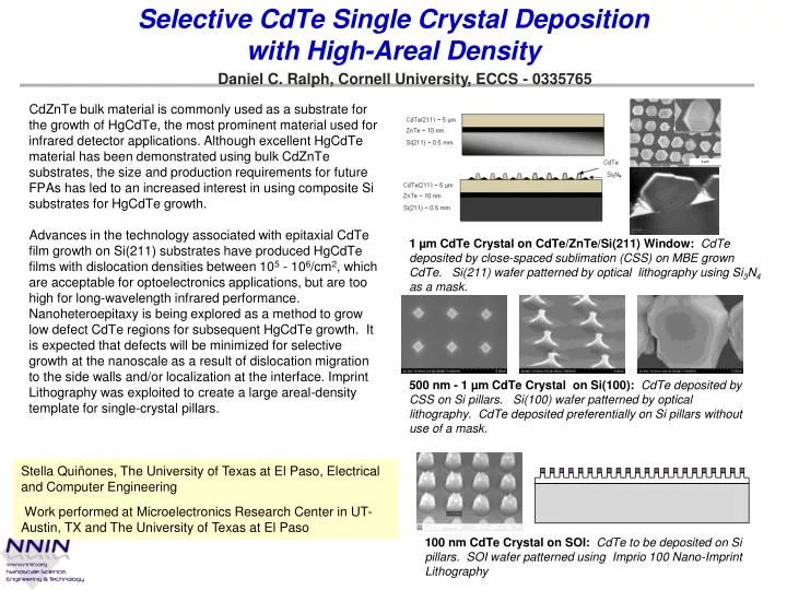 selective cdte single crystal deposition with high areal density