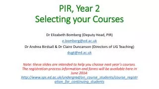 PIR, Year 2 Selecting your Courses