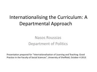Internationalising the Curriculum : A Departmental Approach