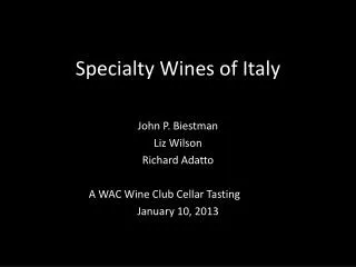 Specialty Wines of Italy