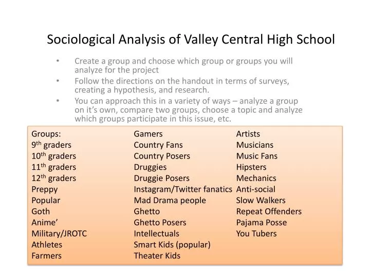 sociological analysis of valley central high school