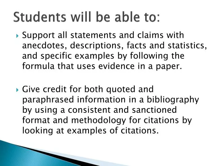 students will be able to