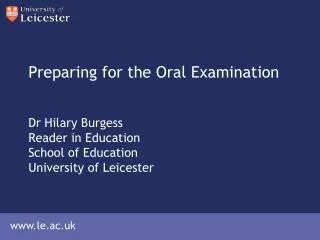 Preparing for the Oral Examination