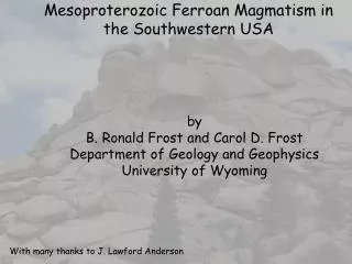 Mesoproterozoic Ferroan Magmatism in the Southwestern USA