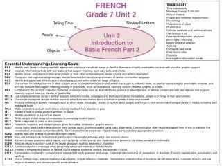 FRENCH Grade 7 Unit 2