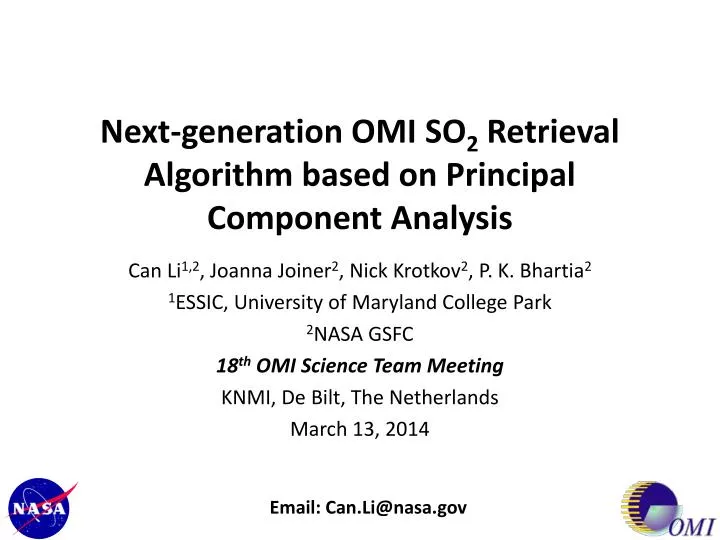 next generation omi so 2 retrieval algorithm based on principal component analysis