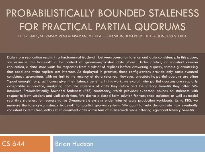 probabilistically bounded staleness for practical partial quorums