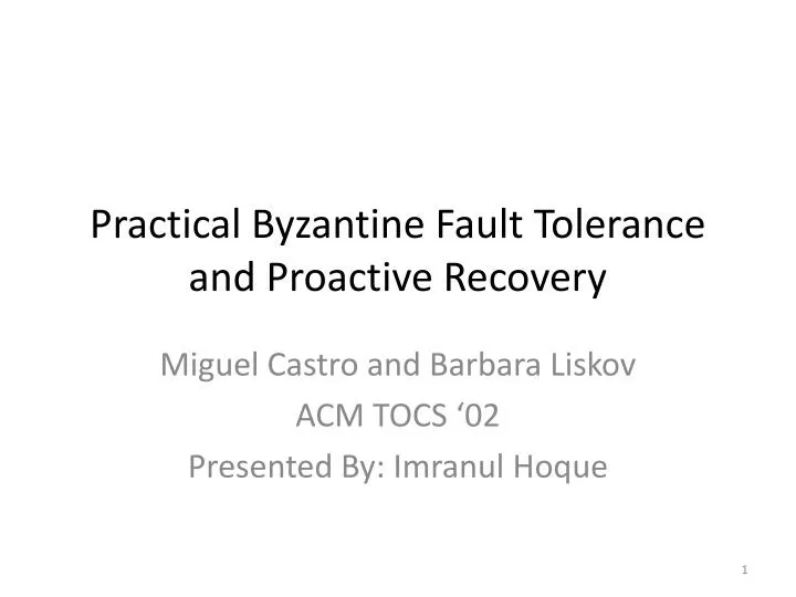 practical byzantine fault tolerance and proactive recovery
