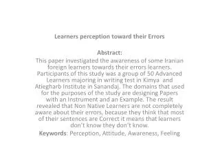 Learners perception toward their Errors Abstract:
