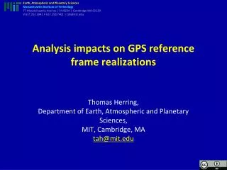 Analysis impacts on GPS reference frame realizations