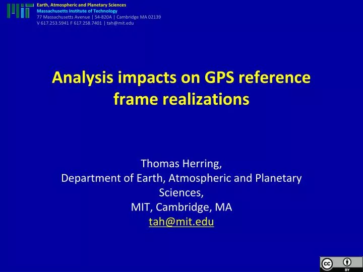 analysis impacts on gps reference frame realizations