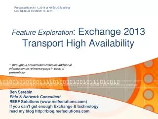 Feature Exploration : Exchange 2013 Transport High Availability