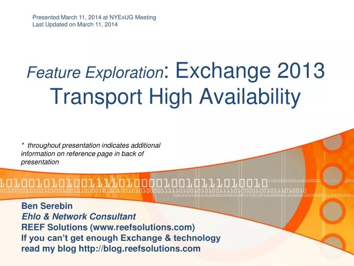 feature exploration exchange 2013 transport high availability