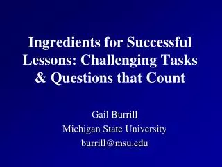 Ingredients for Successful Lessons: Challenging Tasks &amp; Questions that Count