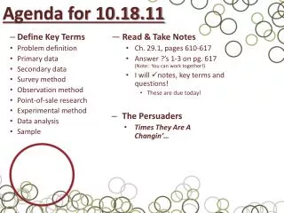 Agenda for 10.18.11