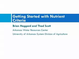 Getting Started with Nutrient Criteria