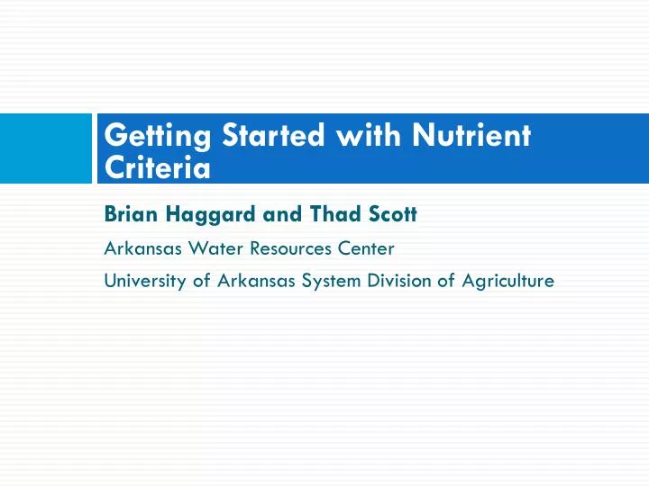 getting started with nutrient criteria