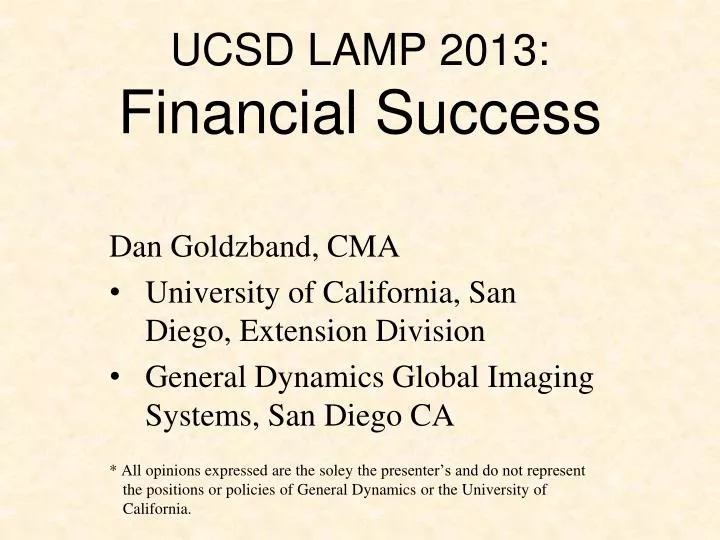 ucsd lamp 2013 financial success