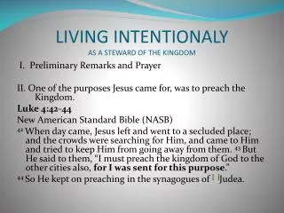LIVING INTENTIONALY AS A STEWARD OF THE KINGDOM