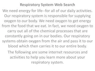 Respiratory System Web Search