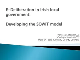 E-Deliberation in Irish local government: Developing the SOWIT model