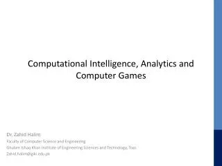 Computational Intelligence, Analytics and Computer Games