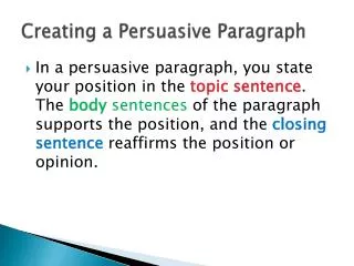 Creating a Persuasive Paragraph