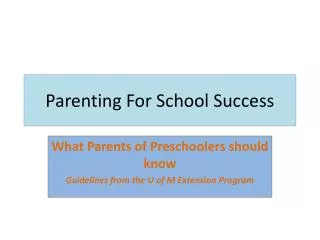 Parenting For School Success