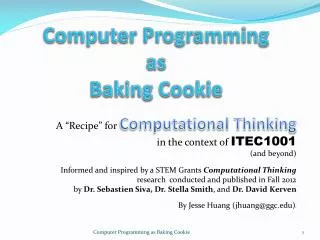 Computer Programming as Baking Cookie