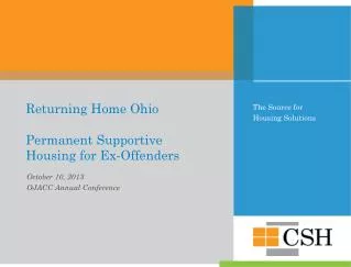 Returning Home Ohio Permanent Supportive Housing for Ex-Offenders