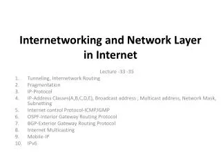 Internetworking and Network Layer in Internet