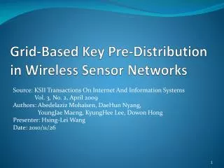 Grid-Based Key Pre-Distribution in Wireless Sensor Networks